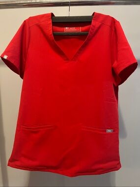 FIGS Women's V-Neck Scrub Top in Bright Red